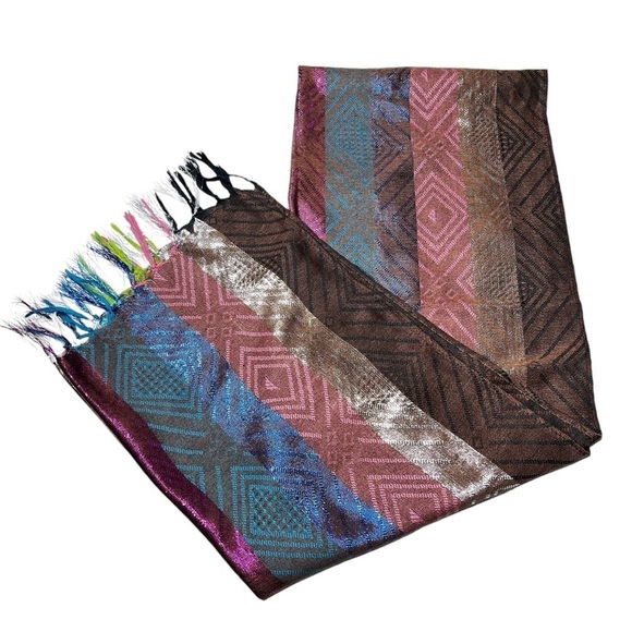 Multi-colored Metallic Scarf Shawl Wrap With Fringe - Picture 12 of 16